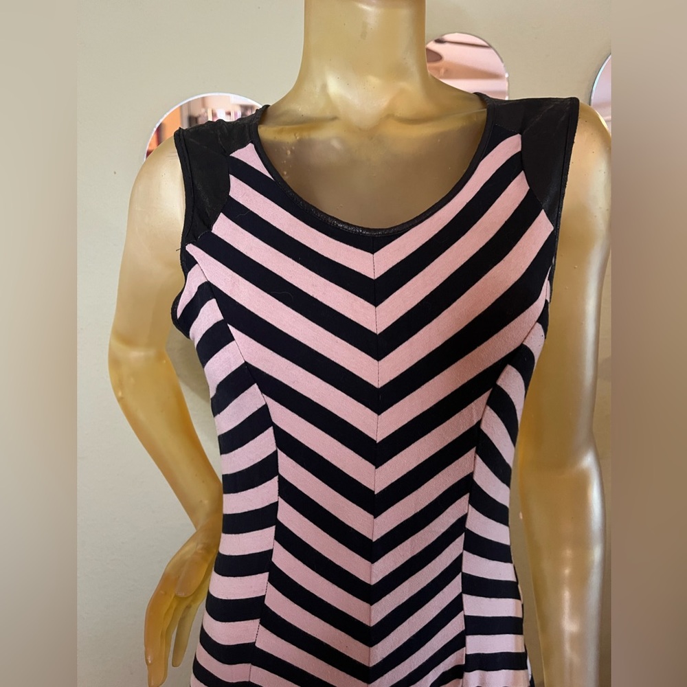 Y2K Women’s Maxi Dress black and white striped w/ faux leather accents, size M